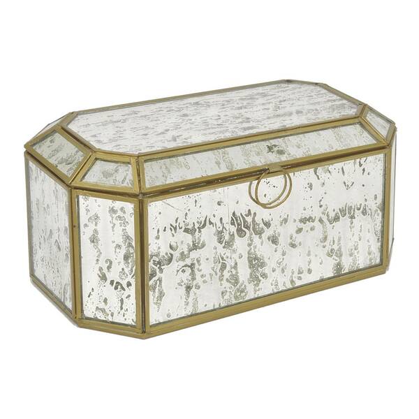 THREE HANDS Gold Glass Antique Mirror Box