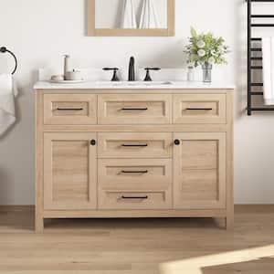Hanna 48 in. W x 19 in. D x 34 in. H Single Sink Bath Vanity in Weathered Tan with White Engineered Stone Top