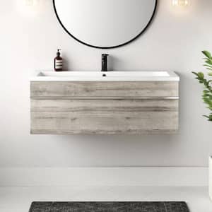 Trough 42in. W x 16in. D x 15in. H Sink Wall-Mounted Bathroom Vanity Side Cabinet in Organic with Acrylic Top in White