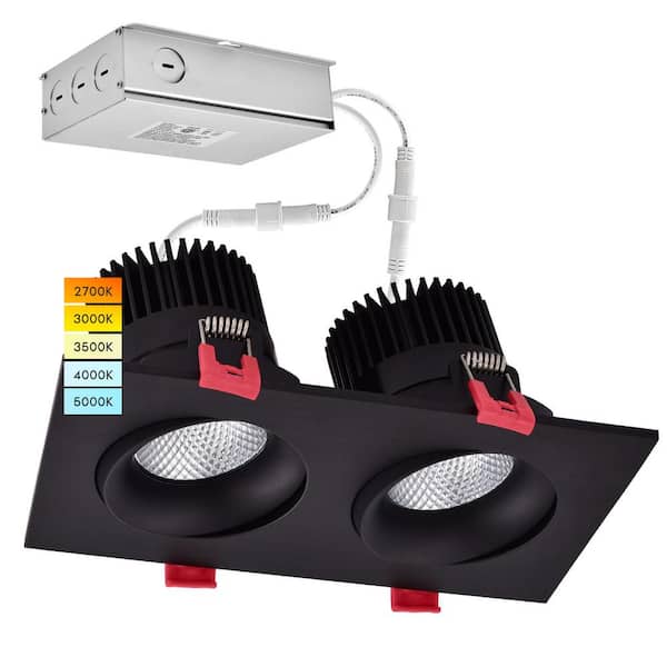 LUXRITE 7 in. Canless Head Adjustable LED Recessed Lights 24W 5 Color Selectable Dimmable Integrated LED Kit Black 1-Pack
