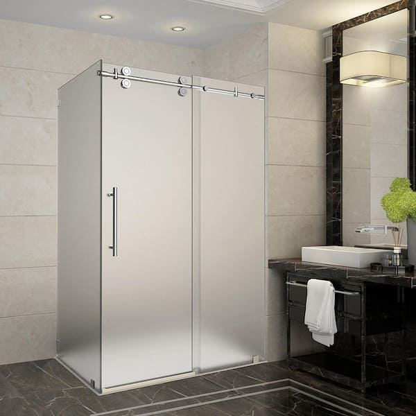 Aston Langham 44 in. - 48 in. x 33.8125 in. x 75 in. Completely Frameless Sliding Shower Enclosure, Frosted Glass in Chrome