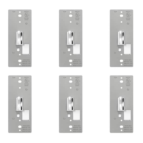 ELEGRP Slide Toggle Dimmer Switch for Dimmable LED, CFL and Incandescent Bulbs, Single Pole/3-Way, White (6-Pack)