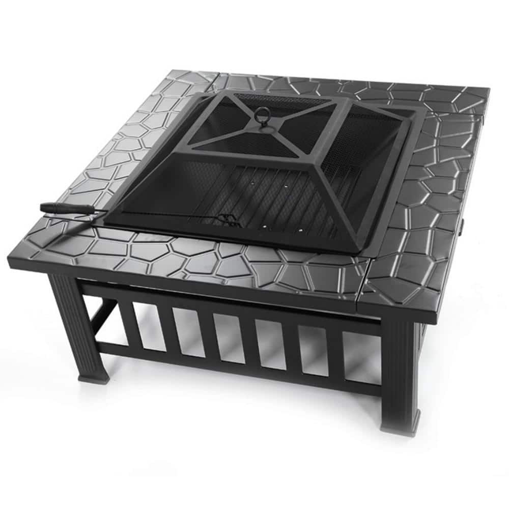 32 in. Metal Outdoor Fire Pit Table Square for Backyard Patio Garden Firepl