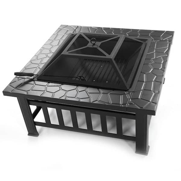 32 in. Metal Outdoor Fire Pit Table Square for Backyard Patio Garden ...