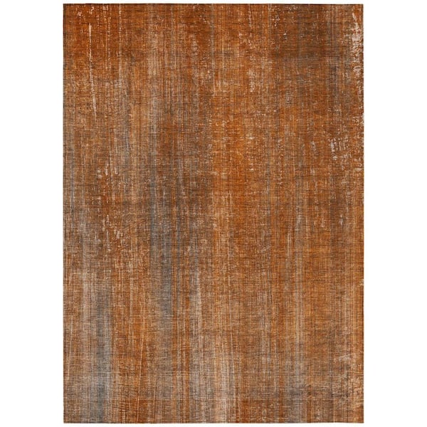 Orange 9 ft. x 12 ft. Woven Striped Rectangle Indoor/Outdoor Area Rug