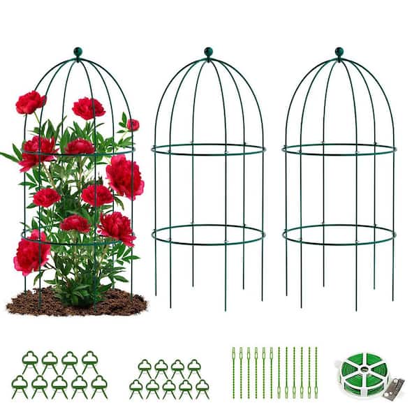 Birdcage Style Plant Support 31.5 in. Sturdy Grow Through Steel Trellis, Green