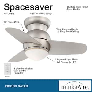 Spacesaver 26 in. Integrated LED Indoor Brushed Steel Ceiling Fan with Light with Wall Control