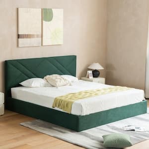 Green Plywood Frame King Size Linen Upholstered Platform Bed with Lifting Storage