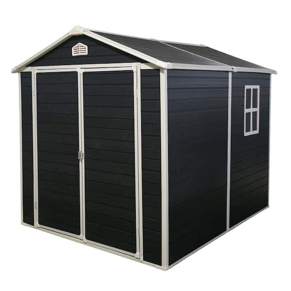 6 ft. W x 8 ft. D Black Plastic Outdoor Storage Shed w/ Pad-lockable Double Doors & Side Window & Air Vents (48 sq. ft.)