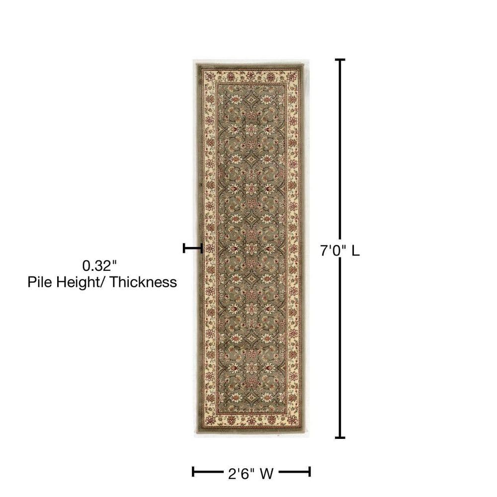 Como Sage Green Easy-Care Traditional Runner Rug 2' x 8'