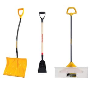 3-Piece Snow and Ice Removal Combo with Shovel, Pusher, and Scraper Garden Tool Set