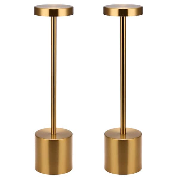 13.4 in. Gold Modern Rechargeable Integrated LED Table Lamp for Living Room with Shade and USB Port