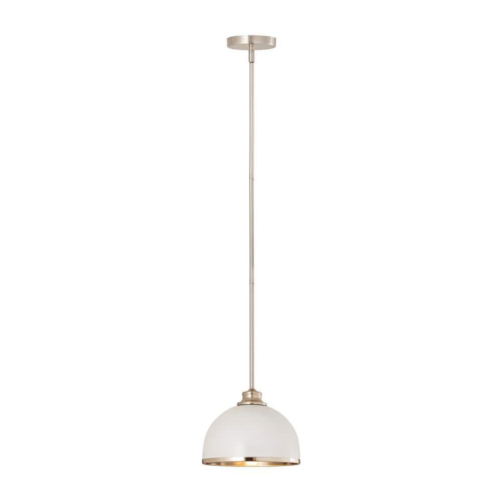 Landry 1-Light Matte White + Brushed Nickel Pendant with Mate White + Brush