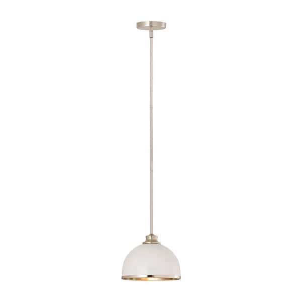 Unbranded Landry 1-Light Matte White + Brushed Nickel Pendant with Mate White + Brushed Nickel Glass Shade