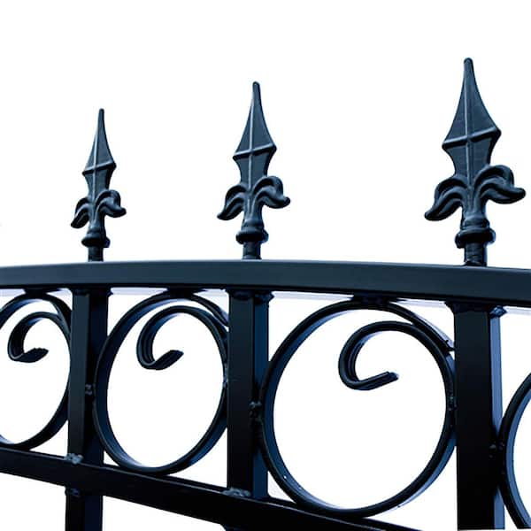 ALEKO 21 ft. x 6 ft. Black Steel Single Swing Driveway Gate Prague Style 16 ft. with Pedestrian Gate 5 ft. Fence Gate