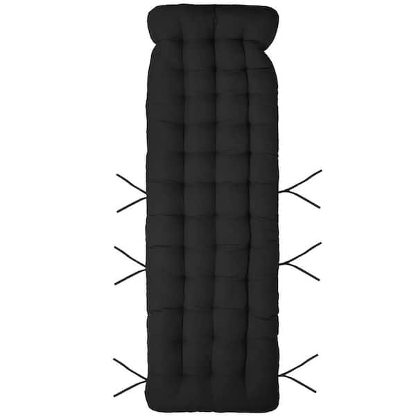 71 x 22 in. Plus Type Chaise Lounger Cushion Recliner Rocking Chair Sofa Mat Deck Chair Cushion for Outdoor Garden Black