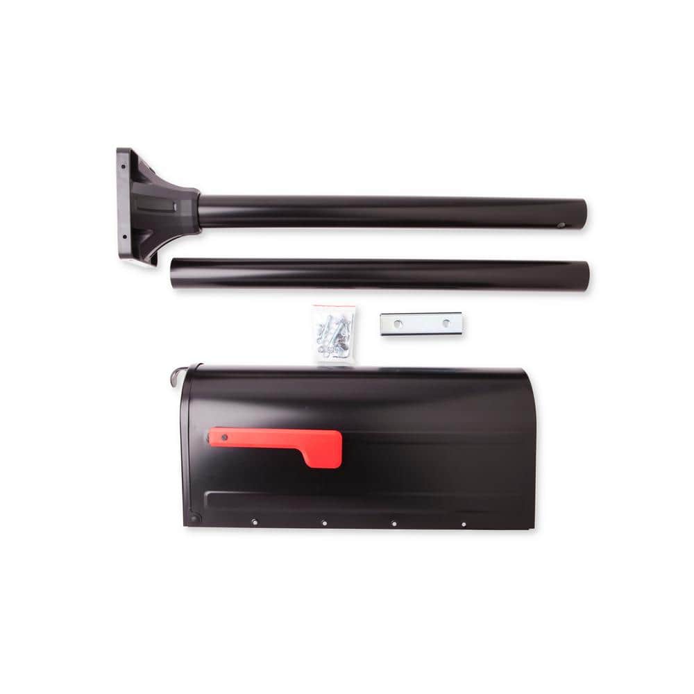 Black Steel Post Mount Mailbox and Post Kit