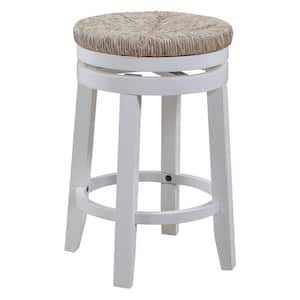 Metro 26 in. H White Backless Wood 26 in. H Bar Stool with Woven Seagrass Swivel Seat 1-Stool (Set of 1)