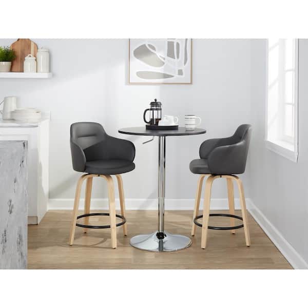 Lumisource Boyne 24 in. Grey Faux Leather, Natural Wood and Black Metal Fixed-Height Counter Stool (Set of 2)