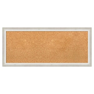 2-Tone Silver Wood Framed Natural Corkboard 32 in. x 14 in. Bulletin Board Memo Board