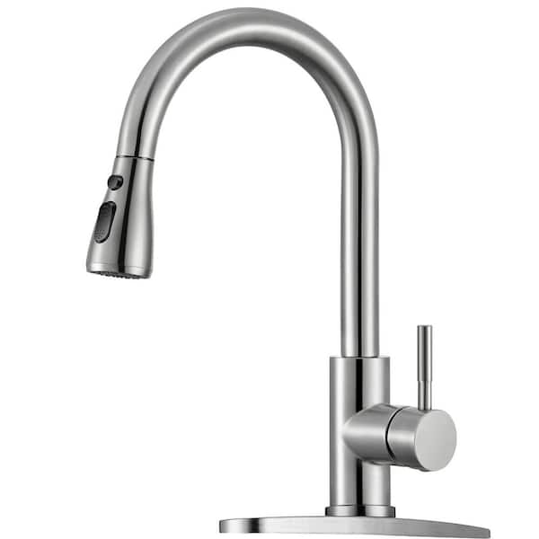 Modern 3 Spray Mode Single-Handle Pull-Down Sprayer Kitchen Faucet with Lead-free in Stainless Steel Brushed Nickel