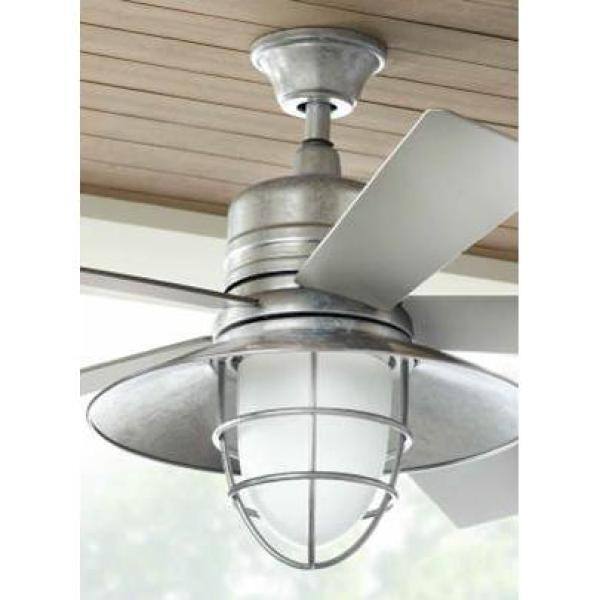 LED Indoor Outdoor Galvanized Ceiling Fan with Light Kit Remote Control 54 in 