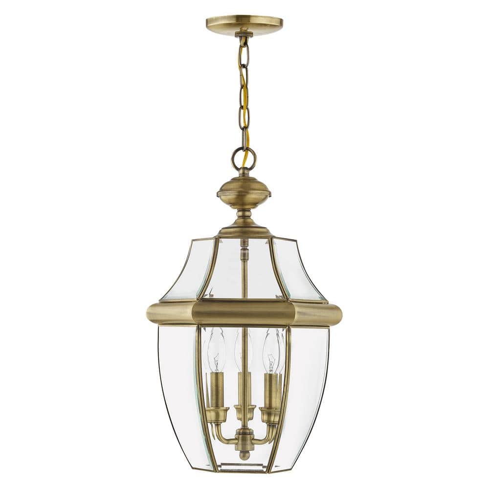 Aston 21 in. 3-Light Antique Brass Dimmable Outdoor Pendant Light with Clear Beveled Glass and No Bulbs Included price history on PriceWatchPro