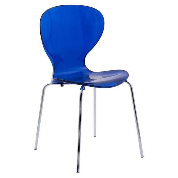 Leisuremod Oyster Transparent Blue Modern Plastic and Chrome Side Chair