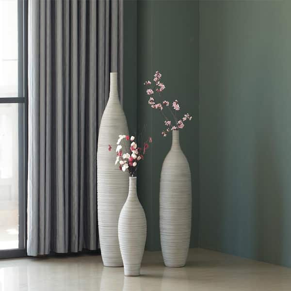 Uniquewise White Ribbed Design, Modern Decorative Bottle Shape Floor Vase  (Set of 3) QI004177.3 - The Home Depot