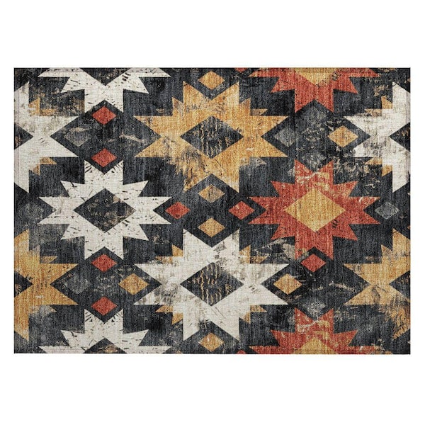Chantille Machine Washable Indoor/Outdoor Abstract ACN1879 Black 2 ft. x 3 ft. Accent Rug