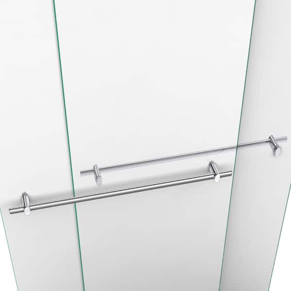 DreamLine Duet 34 in. D x 60 in. W x 74.75 in. H Semi-Frameless Sliding Shower Door in Chrome with Center Drain Base