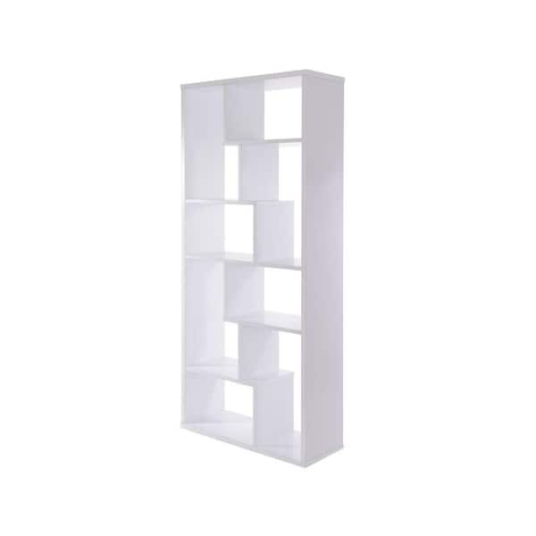 Benjara 71 in. H White Wooden Rectangular Cube Bookcase with Eight Compartments