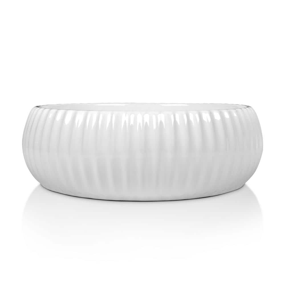 16" White Ceramic Circular Vessel Sink with Fluted Sides