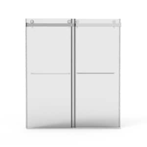 56-60 in. W x 70 in. H Double Sliding Frameless Shower Door in Brushed Nicke Finish with Clear Glass and Buffer