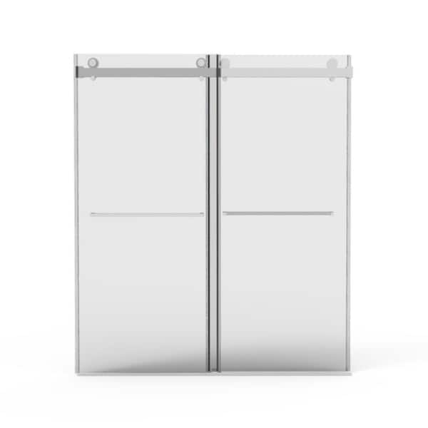 ANGELES HOME 56-60 in. W x 70 in. H Double Sliding Frameless Shower Door in Brushed Nicke Finish with Clear Glass and Buffer