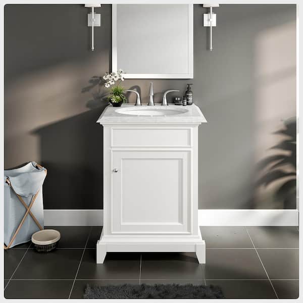Eviva Elite Stamford 24 in. W x 24 in. D x 36 in. H Bath Vanity in White with White Carrara Marble Top with White Sink