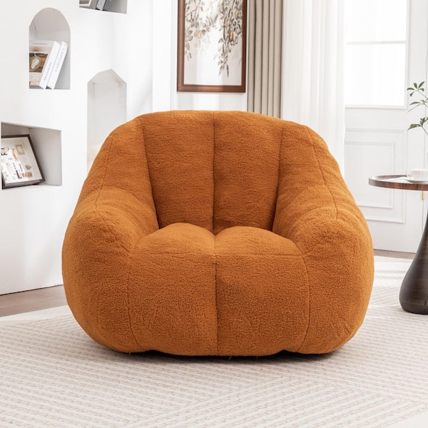 37.4 in. W Yellow Faux Fur Teddy Medium Bean Bag for Living Room, Bedroom