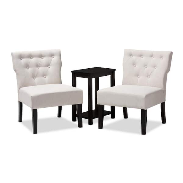 Baxton Studio Lerato Black and Beige Fabric Accent Chair and Table Set