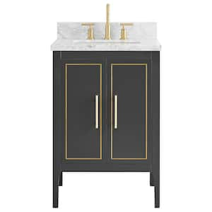 Exeter 24 in. W x 21 in. D x 34 in. H Single Sink Bath Vanity in Black with Carrara Marble Top and Ceramic Basin