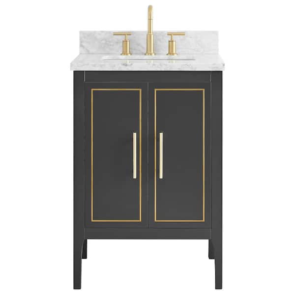 Chameleon Concepts Exeter 24 in. W x 21 in. D x 34 in. H Single Sink Bath Vanity in Black with Carrara Marble Top and Ceramic Basin