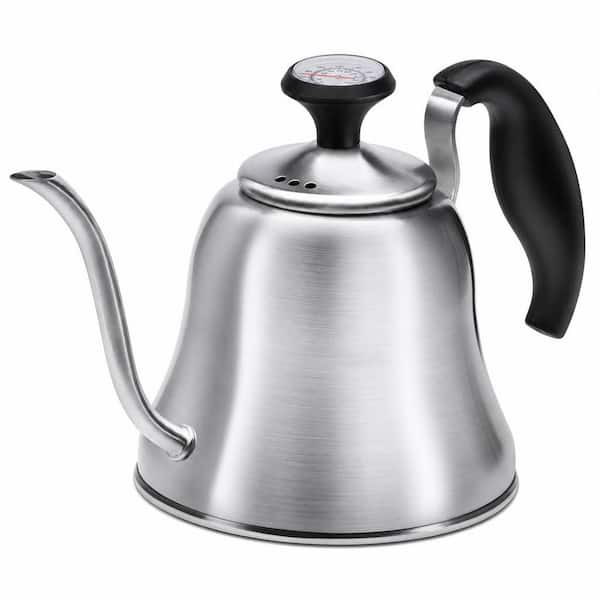 4-Cup Brushed Silver Stainless Steel Tea Pot with Thermometer, Applicable for Electric, Induction, Gas, All Cooktops