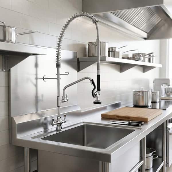 39.3 in. H Triple Handle Pull Down Sprayer Kitchen Faucet with 360° Spout Swivel in Polished Chrome