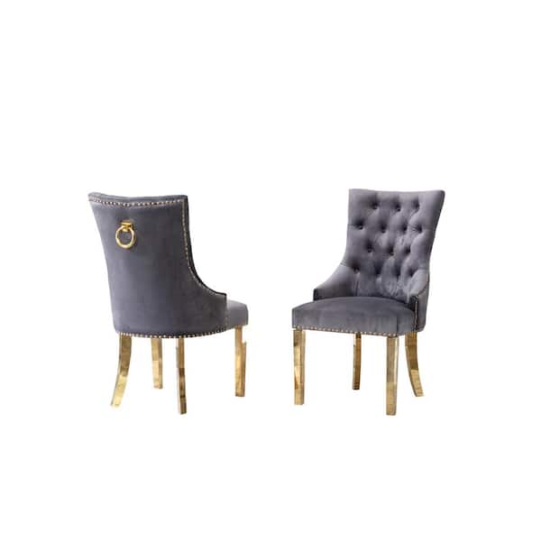 Best Quality Furniture Sam Dark Gray Velvet Stainless Steel Gold Dining Chairs (Set of 2)