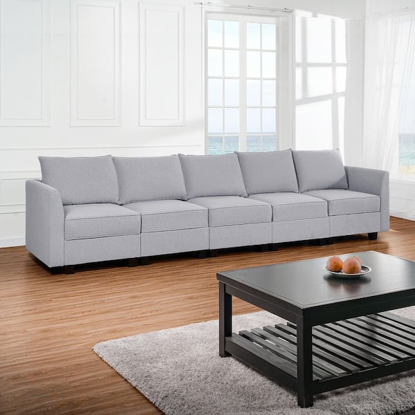 138.59 in. Armless 5-piece Linen Sectional Sofa in. Gray with Sleeper Function