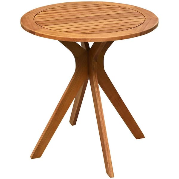 Unbranded 27.5 in. Outdoor Round Solid Wood Coffee Side Bistro Table