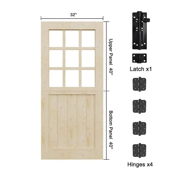 30 in. x 80 in. Solid Pine Universal 9-Lite Clear Glass Unfinished Dutch Door Design Wood Front Door Slab