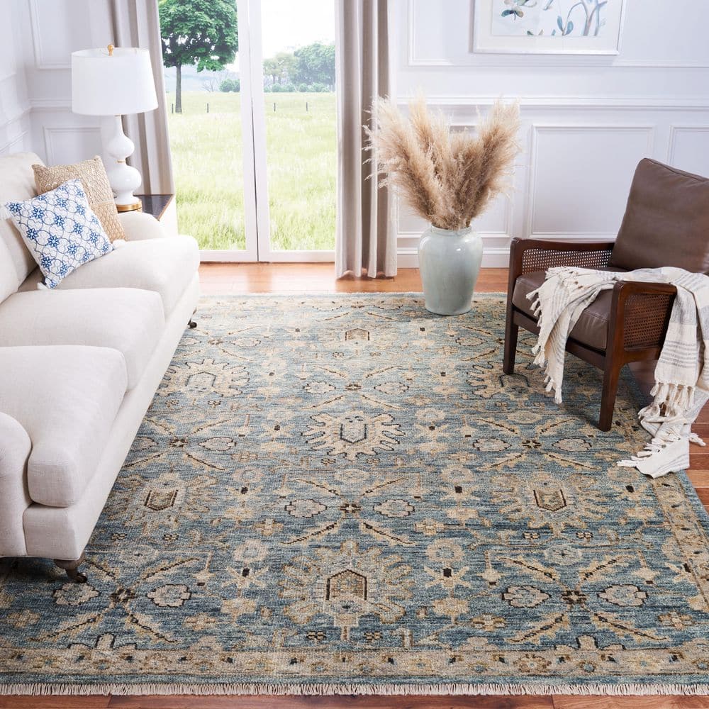 Samarkand 9 ft. x 12 ft. Blue/Beige Traditional Oushak Geometric Area Rug price history on PriceWatchPro