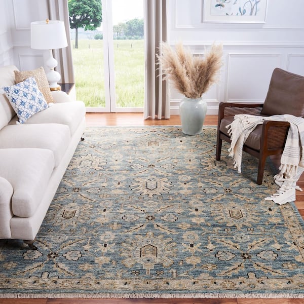 Samarkand 9 ft. x 12 ft. Blue/Beige Traditional Oushak Geometric Area Rug