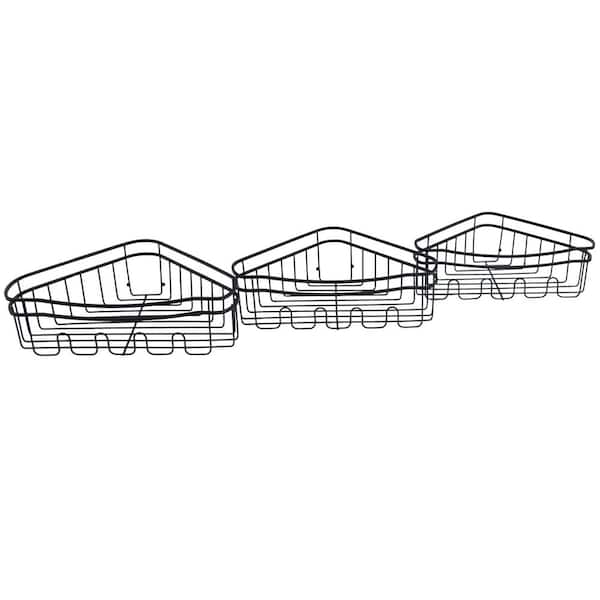 3-Pieces Adhesive Mounted Corner Shower Caddy in Black