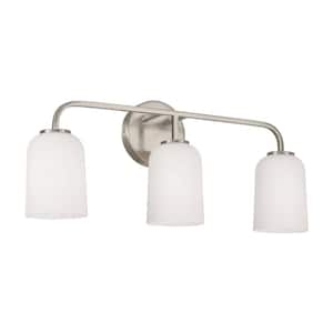 23.5 in. W x 9.75 in. H 3-Light Vanity in Brushed Nickel with Soft White Glass